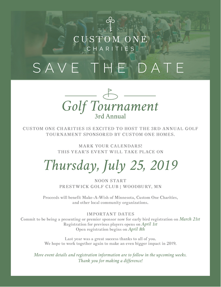 Save the Date for Custom One Homes Make a Wish Golf Tournament